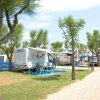 Area campeggio con camper e alberi.