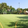 Campo da calcio all'aperto circondato da alberi.